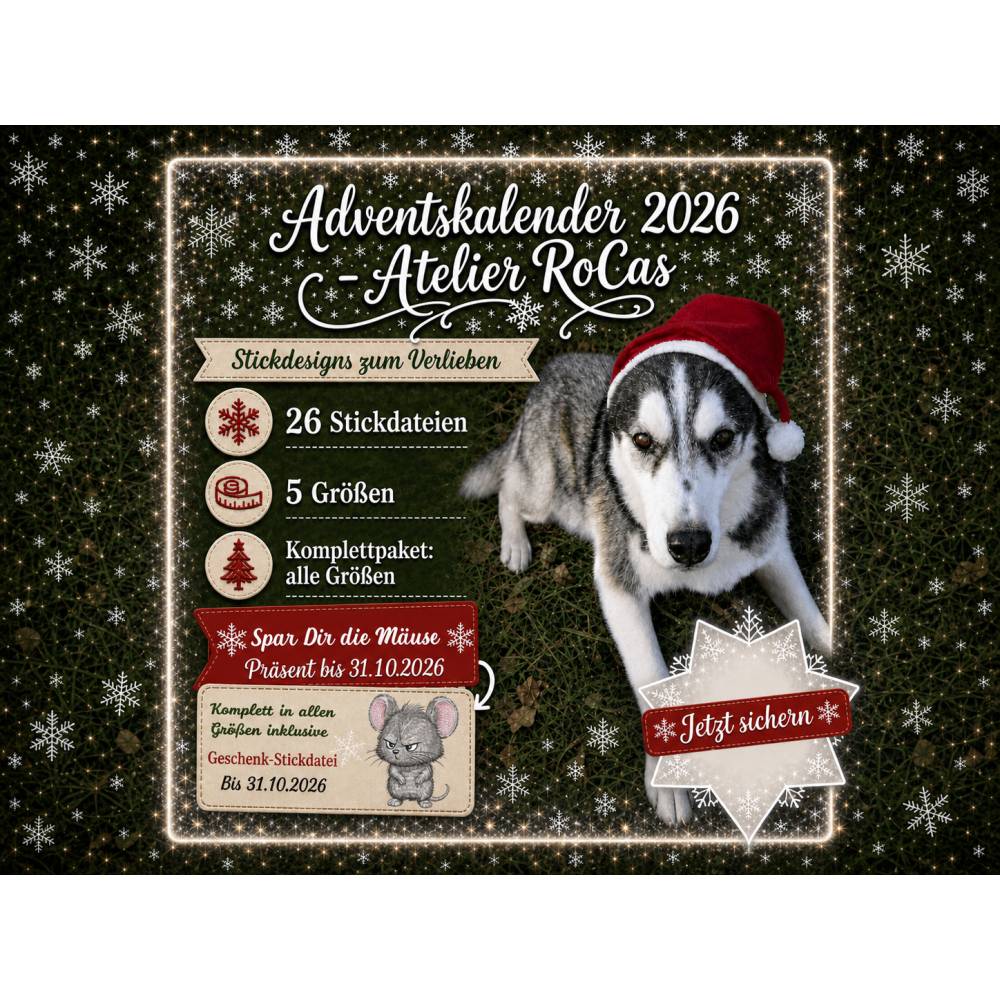 Adventskalender 2026 Komplettpaket – Alle Stickdatei-Größen für deine kreative Adventszeit Bild 1