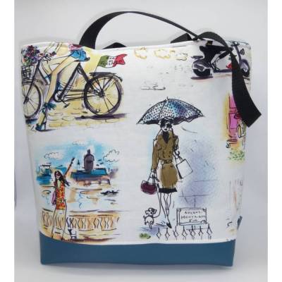 Umhängetasche 'Italia amore' , Strandtasche, Reißverschluss-Innentasche, Kunstleder-Boden, ein Unikat von hessmade