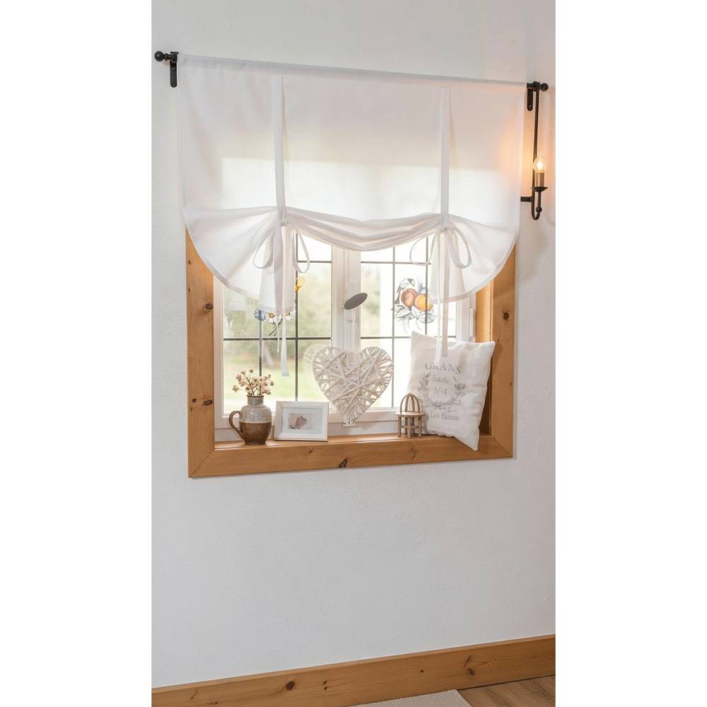 Raffrollo weiß Gardine Baumwolle Scheibengardine versch. Breiten ab 80 cm