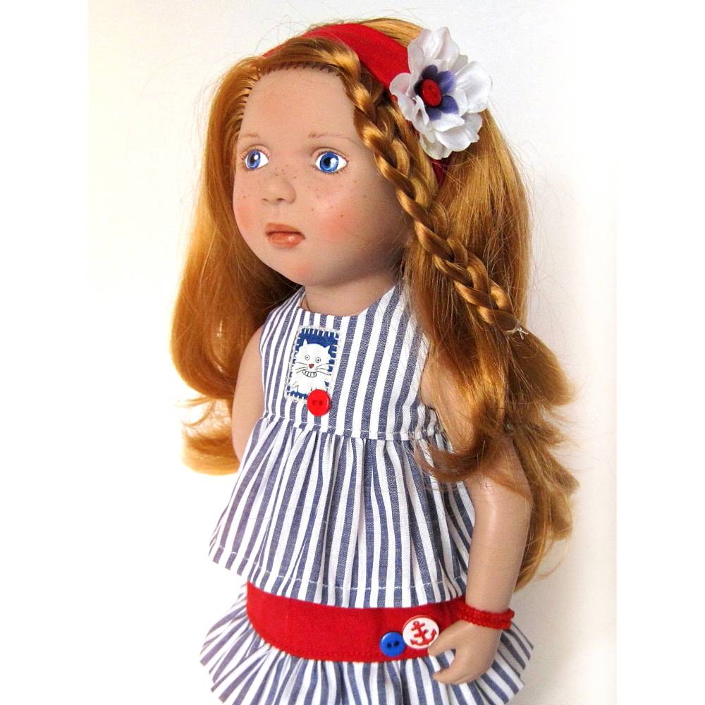 Puppenkleidung 35 cm ZWERGNASE, MASCHA - Maritim Blau Weiß Rot, UNIKAT Bild 3