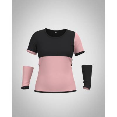 Damen colorblock Co-ord: Shirt + Armstulpen | Serie Nikita in rosa schwarz | Allrounder für Sport Alltag oder party