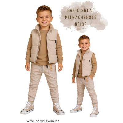 Kinder Sweathose Beige | Mitwachshose Unisex | Slim Fit Jogger | Jogginghose French Terry  |  Kinderhose Uni einfarbig 