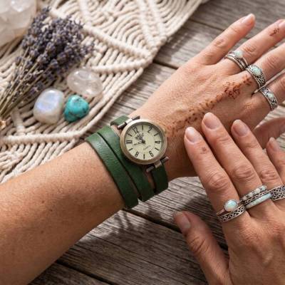 Vintage Wickeluhr Damen – Lederarmbanduhr, Wechselband, Farbauswahl