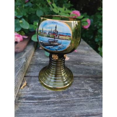 Alter souvenir Weinkelch Konstanz, Emailbild, Weinglas