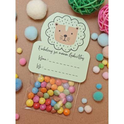 Löwe Kindergeburtstag Einladung, PDF Vorlage zum Ausdrucken, DIY Bag Topper für Süßigkeiten, Kinderparty Deko