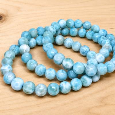 Larimar Armband – A++ Qualität, 7 mm Perlen, 19 cm, Dominikanische Republik