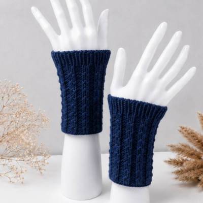 Pulswärmer 100 % Merino-Wolle handgestrickt marineblau - Damen - Einheitsgröße - Modell 23