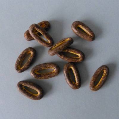 Perlenringe, Keramikperlen, O-Ring, braun gelb, 32 x 16 mm, ovale Ringe, Schmuck, Knüpfen, Makramee