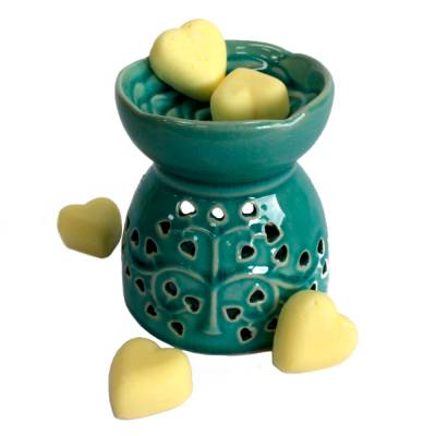 Blaue Keramik Ölbrenner Duftlampe für Wachs Lebensbaum für Aromatherapie und Meditation