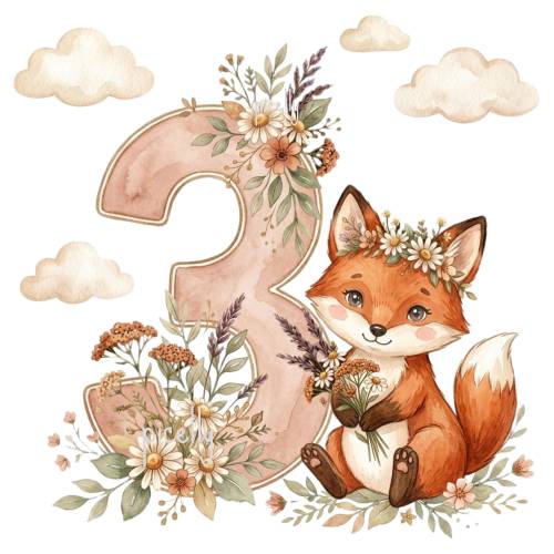 3. Geburtstag PNG, Dritter Geburtstag Fuchs Design für T-Shirt, Tasse, Kissen, Karte, Kinderparty Sublimation