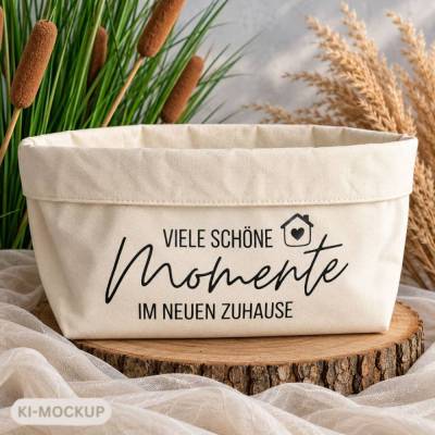 Utensilo „Viele schöne Momente im neuen Zuhause“ | Geschenk zum Einzug | Stoffkorb Wohnungseinweihung