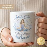 Yoga Tasse mit Name, Inhale Calm Exhale Stress, Yoga Geschenk, Tasse mit Namen, Namenstasse, Geschenk Tasse