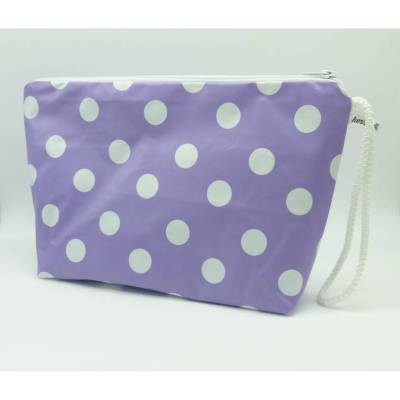 Kuturbeutel, Waschtasche, Wickeltasche, große Kosmetiktasche, Weekender, Toilettenbeutel, flieder, Dots, Wachstuch
