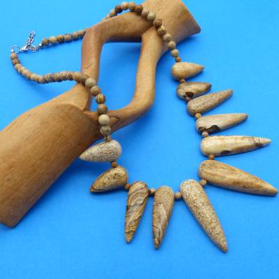 Halskette, Jaspis, beige braun, Landschaftsjaspis, Mittelteil, 51 + 5 cm, Edelsteinkette