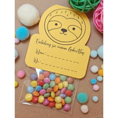 Faultier Kindergeburtstag Einladung, PDF Vorlage zum Ausdrucken, DIY Bag Topper für Süßigkeiten, Kinderparty Deko