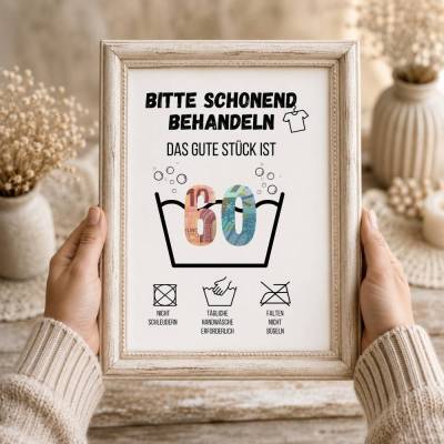 Geldgeschenk 60. Geburtstag – Waschanleitung als PDF zum Ausdrucken | Kreative Geschenkidee | Digital Download