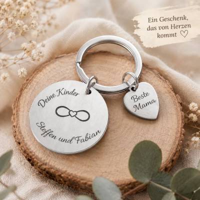 Schlüsselanhänger mit Herz personalisierbar Individuelle Lasergravur Geschenk für Mama,Papa & Familie