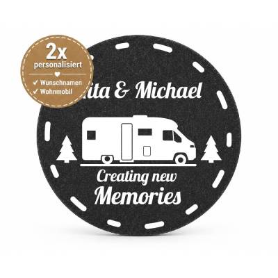 4 Filz-Untersetzer Camping 2 Fach personalisiert mit Wunschtext und Motiv, Geschenk für Camper, Wohnwagen Deko,Wohnmobil
