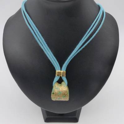 Halskette mit Keramikanhänger türkis gold, Keramikperlen, 40+6 cm, handgemachter Halsschmuck