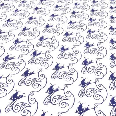 Stoff 100% Baumwolle Popeline mit Schiffe Wellen Design weiß marine blau Kleiderstoff Blusenstoff Dekostoff