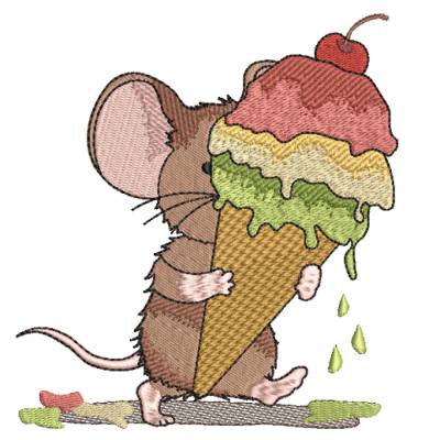 Stickdatei Maus mit Eis Sommer