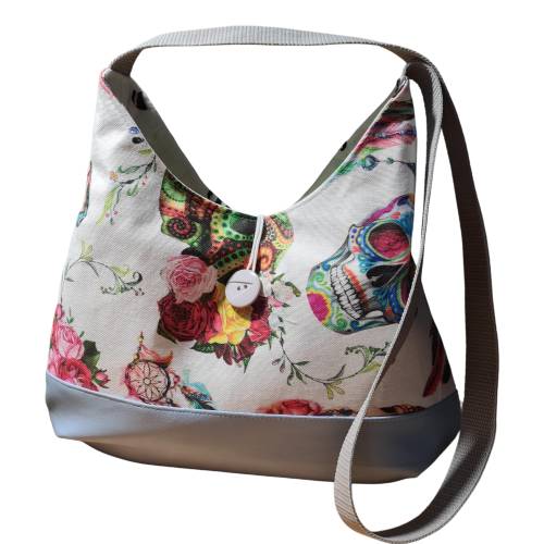 Schultertasche Skull bunt handmade | Totenkopf Tasche Damen | bunte Handtasche mit Fächern | Festival Tasche | Statement