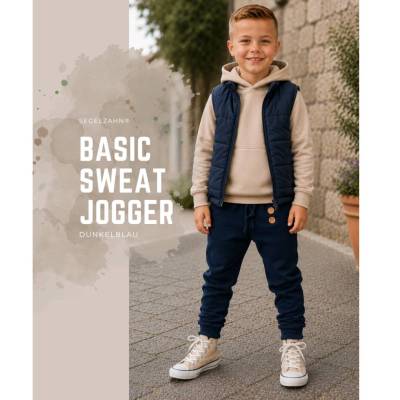 Basic Slim Fit Hose Kinder Blau | Sweat Jogger Uni | Mitwachshose Jungen Mädchen Unisex| Jogginghose schlicht