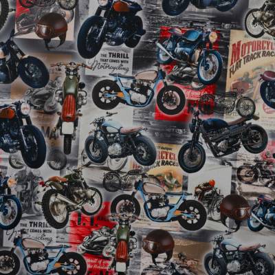 Alpenfleece Stoff beige mit Motorrad Motorcycle 50 x 145 cm  Kuschelsweat ♕