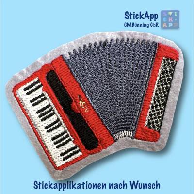 Akkordeon – Stickapplikation mit Wunschname – Musik-Aufnäher – zum Aufbügeln