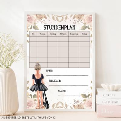 Digitaler Stundenplan Ballerina, Boho Watercolor Design für die Schule, Printable PDF  