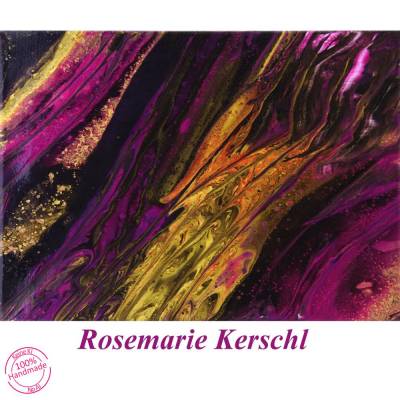 Pink Schwarz Gold – Handgemaltes Pouring Acrylbild 24 x 30 cm | Unikat auf Leinwand