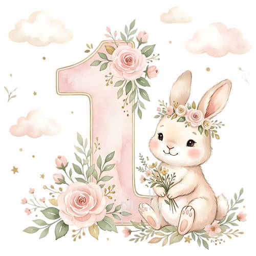1. Geburtstag PNG, Erster Geburtstag Mädchen Bunny Design für T-Shirt, Tasse, Kissen, Karte, Kinderparty Sublimation