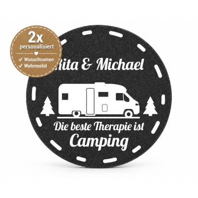4 Filz-Untersetzer Camping 2 Fach personalisiert mit Wunschtext und Motiv, Geschenk für Camper, Wohnwagen Deko,Wohnmobil
