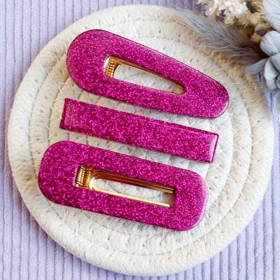 Glitzer Haarspangen Pink | Haarklammern für Mädchen & Damen | Funkelnde Haarclips | Geschenk für Mädchen | Hair Clips
