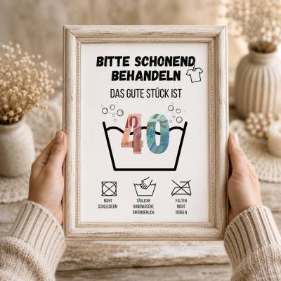 Geldgeschenk 40. Geburtstag – Waschanleitung als PDF zum Ausdrucken | Kreative Geschenkidee | Digital Download