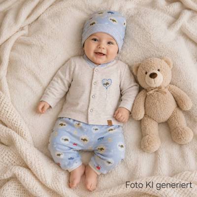 Baby Set - Jacke, Pumphose & Mütze Blau/ Hellbeige Gr. 62/68, Geschenk, Geburt, Handmade, Babykleidung
