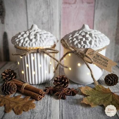 Herbstdeko Eichel Windlicht Set, Raysin Deko gemütlich, Lichterkette