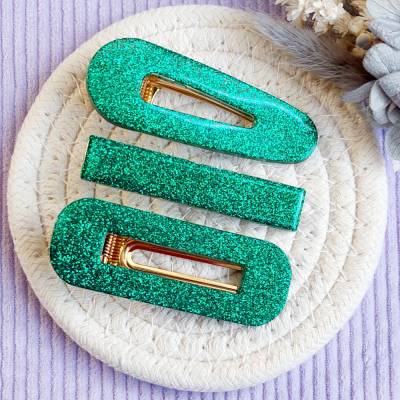 Glitzer Haarspangen Grün | Haarklammern für Mädchen & Damen | Funkelnde Haarclips | Geschenk für Mädchen | Hair Clips