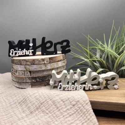 Abschiedsgeschenk Erzieherin mit Herz, Geschenk Erzieher Kita, Danke Geschenk Erzieherin, 3D Schriftzug Erzieherin