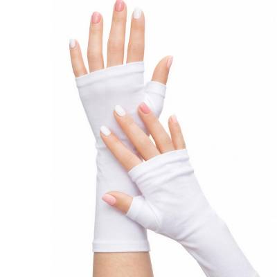 Handschuhe fingerlos für die ganze Familie aus Jersey uni aus 24 Farben wählbar -> hier Töne in weiß, beige, pfirsich