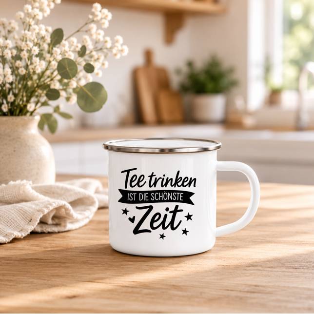 Tee trinken ist die schönste Zeit - Emaille Tasse | Lustige Tee Tasse | Geschenk für Teeliebhaber