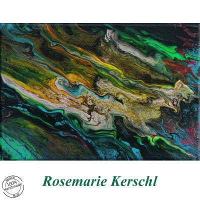 Waves – Acryl Pouring Unikat 20,5 x 29,5 cm auf Leinwand, handgemalt, modernes Kunstwerk