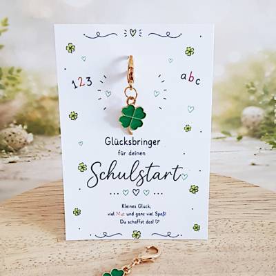Schulstart Geschenk Schlüsselanhänger Kleeblatt Einschulung Schulbeginn Glücksbringer Mutmacher Schulkind Schule 