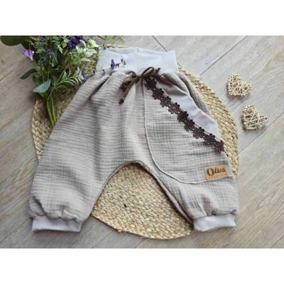 Musselin Pumphose Kurz Shorts Gr.116/122 Sommer – Kinder Unikat Braun Mädchen Kinderkleidung Pants