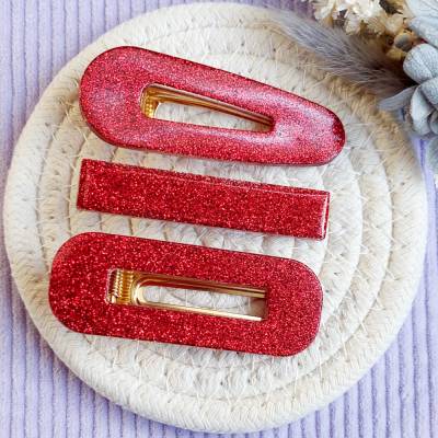 Glitzer Haarspangen Rot | Haarklammern für Mädchen & Damen | Funkelnde Haarclips | Geschenk für Mädchen | Hair Clips