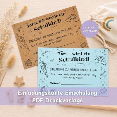Einladung Einschulung – Digitale PDF Vorlage zum Ausdrucken, personalisierbar, Sofort-Download