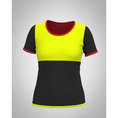 Damen Techno colorblock Shirt Nikita Trikot Style sportlich | Farbkombination 3 aus schwarz rot neongelb