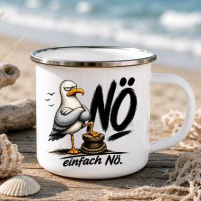 Nö einfach Nö - Emaille Tasse Lustige Möwe | Maritime Tasse | Nordsee Ostsee Geschenk