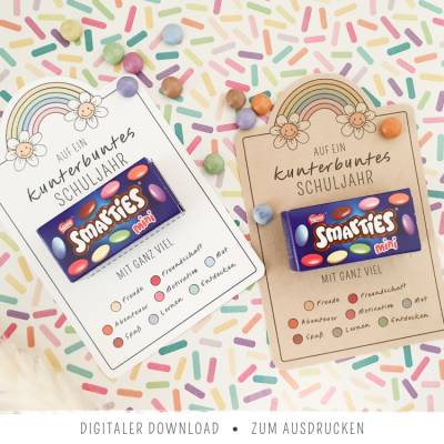 Mini-Smarties-Karte zur Einschulung | Geschenk zum Schulanfang | Kunterbuntes Schuljahr