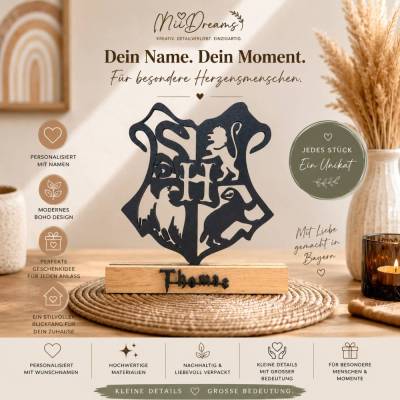 Harry Potter Geschenk Hogwarts personalisiert Namen Wappen Fan Magie Schule Fantasy Idee für Ihn Geburtstag Kinder Schre